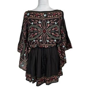 Free People Black Dress with Red and Blue Embroidery